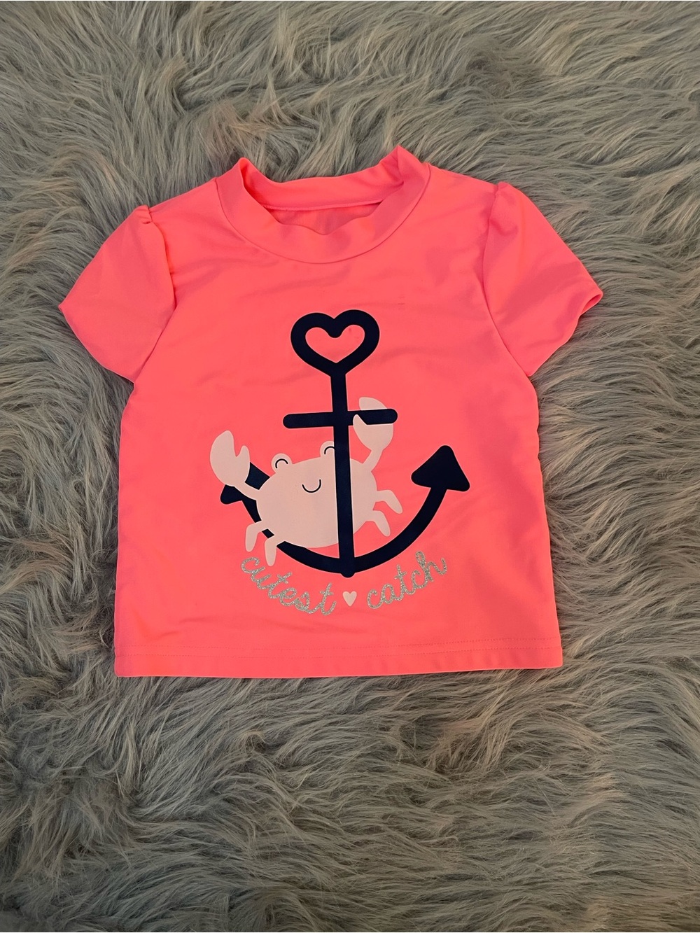 🥳Girls' Neon Pink Crab Anchor Swim Top